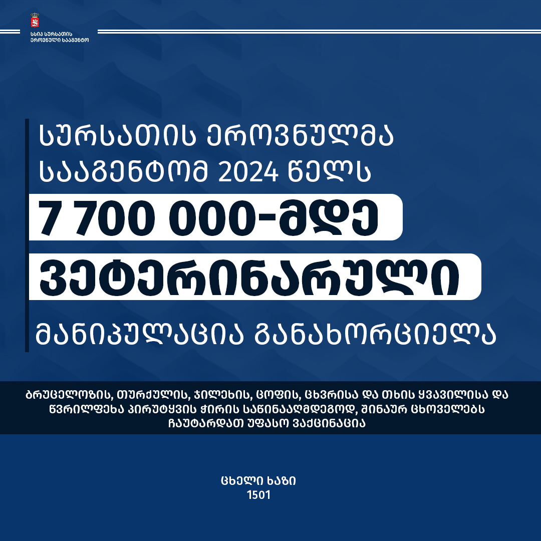 2024 წელს 7 მილიონ 700 ათასამდე ვეტერინარული მანიპულაცია განხორციელდა